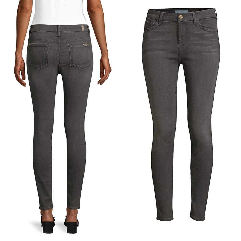 7 For All Mankind Gray High Waist Ankle Skinny Jeans